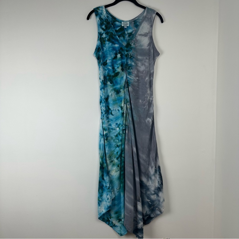 Dyetology Dress Size Small Gray Blue Tie Dye Asymmetrical Beachy Resortwear USA